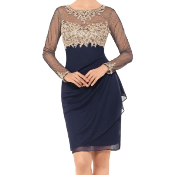 Xscape Dresses & Skirts - Escape Gold Embroidered Cocktail Dress